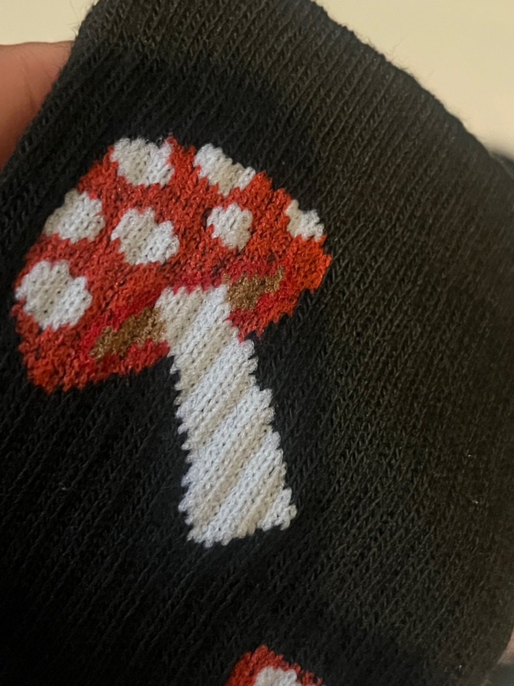 Black Crew Socks with Red Mushroom Pattern - Picture 7 of 7